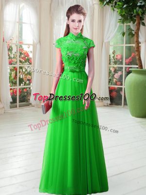 Floor Length A-line Cap Sleeves Prom Party Dress Lace Up