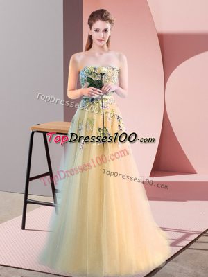 Luxury Sleeveless Lace Up Floor Length Appliques Teens Party Dress