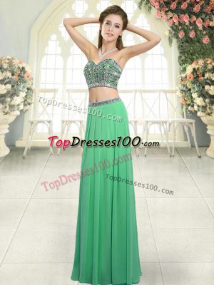 Affordable Sleeveless Floor Length Beading Backless Evening Dress with Green