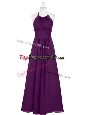 Luxurious Eggplant Purple Prom Party Dress Prom and Party with Ruching Halter Top Sleeveless Zipper