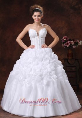 Spaghetti Straps Appliques Decorate Bodice Wedding Dress With Pick-ups Floor-length - Top Selling