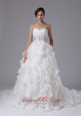 Gorgeous Wedding Dress Ruched Bodice Beaded Decorate Waist and Ruffled Layers In Arnold California - Top Selling