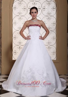Embroidery In Satin Modest Chapel Train For 2013 Wedding Dress - Top Selling