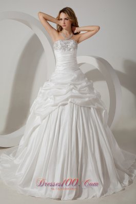 Romantic Ball Gown Strapless Court Train Taffeta Beading Wedding Dress - Top Selling