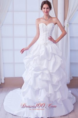 Luxurious Princess Sweetheart Court Train Taffeta Beading Wedding Dress - Top Selling