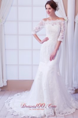 Exquisite Mermaid Off The Shoulder Court Train Lace Wedding Dress - Top Selling