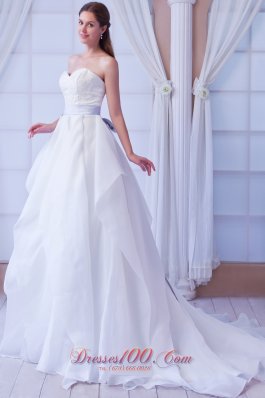 Romantic A-line Sweetheart Court Train Organza Appliques Wedding Dress  - Top Selling
