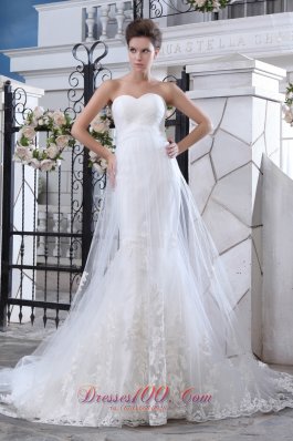 Lovely Mermaid Sweetheart Lace Wedding Dress Court Train Tulle - Top Selling