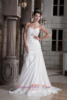The Most Popular A-line / Princess Sweetheart Court Train Taffeta Beading and Ruch Wedding Dress - Top Selling
