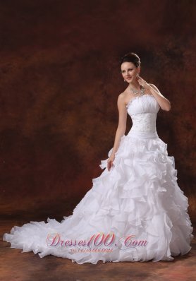 Perfect 2013 Appliques and Ruffles Wedding Dress With Chapel Train Organza For Custom Made In Cartersville Georgia