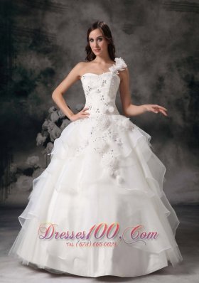 Elegant One Shoulder Ball Gown Wedding Dress Organza Appliques Floor-length
