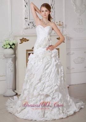 Customize A-line Sweetheart Hand Made Flowers Wedding Dress Court Train Taffeta