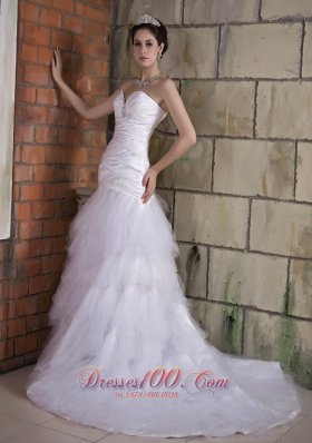 Popular Wedding Dress A-line Sweetheart Ruch and Beading Chapel Train Taffeta and Tulle