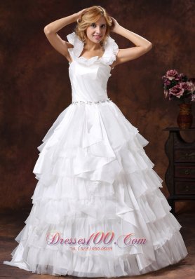 Custom Made Scoop Ball Gown Ruffled Layered 2013 Wedding Dress With Sash Organza