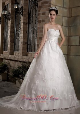 Gorgeous A-line Sweetheart Chapel Train Taffeta and Lace Wedding Dress