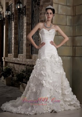 Gorgeous A-line Sweetheart Court Train Taffeta and Tulle Beading Wedding Dress