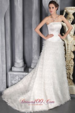 Romantic A-Line/Princess Strapless Brush/Sweep Satin andTulle Ruffles Wedding Dress