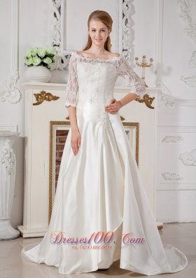 Brand New A-line Off The Shoulder Lace Wedding Dress Court Train Taffeta