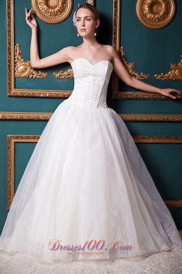Exquisite A-line Sweetheart Brush Train Organza and Taffeta Wedding Dress