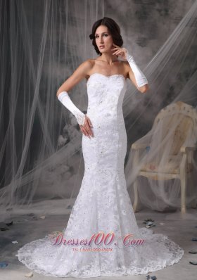 Customize Trumpet / Mermaid Sweetheart Lace Wedding Dress Beading Court Train