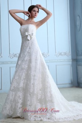 Beautiful Wedding Dress A-line Strapless Court Train Lace Sash