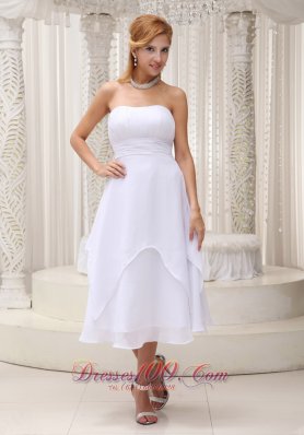 Simple White Wedding Dress For 2013 Custom Made Ruched Bodice Tea-length