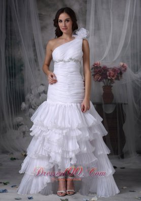 Elegant Mermaid One Shoulder Wedding Dress Organza Beading and Ruch Floor-length