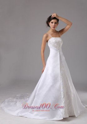 Spaghetti Straps For Wedding Dress With Lace Satin and Court Train