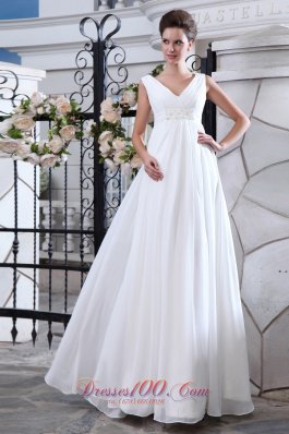 Simple A-line V-neck Maternity Wedding Dress Chiffon Ruch and Appliques Floor-length