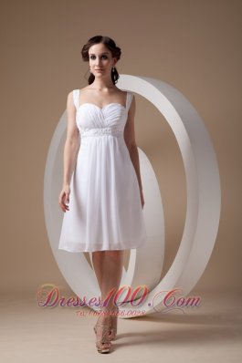 Cute White Cocktail Dress Column / Sheath Straps Chiffon Beading Knee-length
