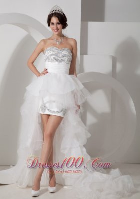 Lovely High-low Tulle Wedding Dress with Beading for Summer