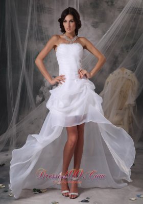 Most Popular High-low White Prom Dress Princess Strapless Organza Beading