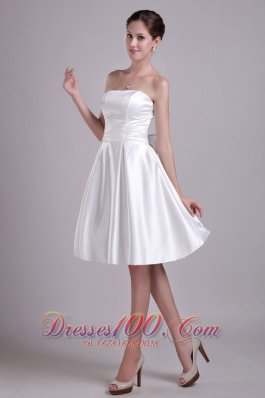 White A-line Strapless Knee-length Taffeta Bowknot Wedding Dress