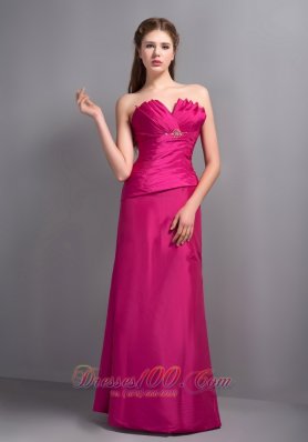 2013 Elegant Hot Pink V-neck Bridesmaid Dress with Beading