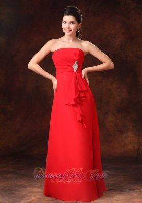 Cheap Strapless Red Empire Chiffon 2013 Prom Gowns Whit Beading Floor-length For Customize