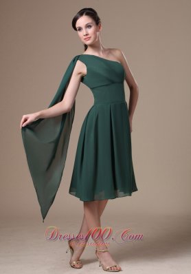 Cheap Chiffon Green One Shoulder Homecoming Dress With Tea-length