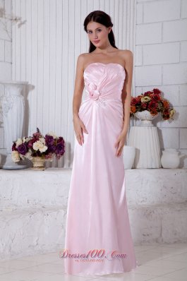 Cheap Light Pink Empire Strapless Beading Bridesmaid Dress Floor-length Elastic Woven Satin