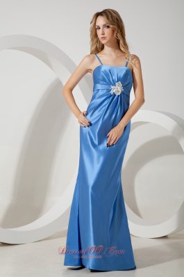 Cheap Blue Column Straps Appliques Prom / Evening Dress Floor-length Taffeta