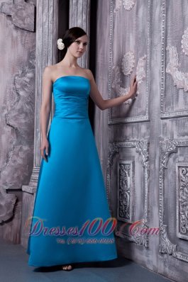 Cheap Elegant Sky Blue Bridesmaid Dress A-line Strapless Floor-legnth Satin