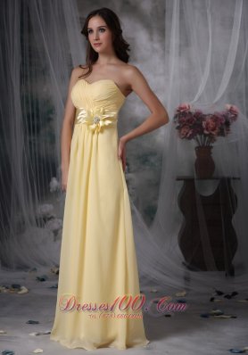 Cheap Pretty Light Yellow Cheap Bridesmaid Dress Empire Sweetheart Chiffon Hand Made Flower