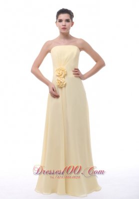 Missouri Hand Made Flowers Decorate Bodice Light Yellow Chiffon Floor-length Strapless Prom / Evening Dress For 2013
