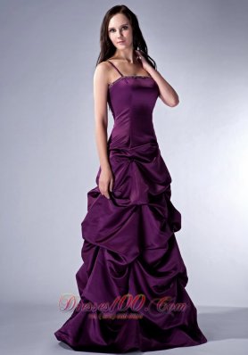 Custom Made Dark Purple Cloumn Spaghetti Straps Bridesmaid Dress Satin Beading Floor-length