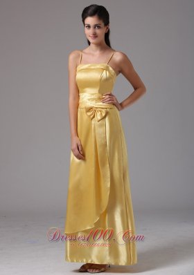 2013 Yellow Column Spagetti Straps Middletown Connecticut Bridesmaid Dress With Bow