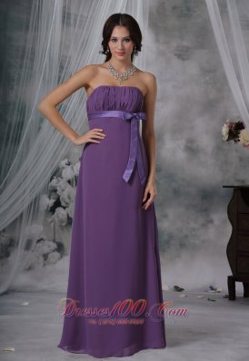 Shenandoah Iowa Ruched and Bowknot Decorate Bust Purple Chiffon Floor-length Strapless For 2013 Bridesmaid Dress