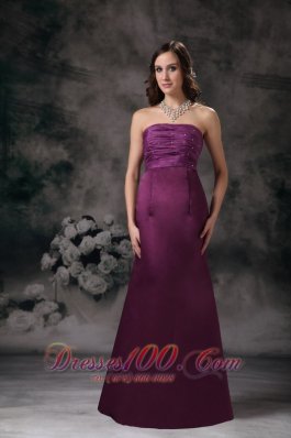 Purple Column Elegant Bridesmaid Dress Strapless Taffeta Beading Floor-length