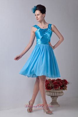 Aqua Blue Empire Straps Knee-length Chiffon Ruch Prom / Homecoming Dress