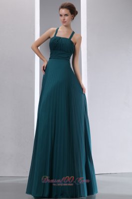 Pretty Peacock Green A-line Straps Pleat Mother Of The Bride Dress Floor-length Chiffon