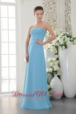 Light Blue Empire Strapless Floor-length Chiffon Ruch Bridesmaid Dress