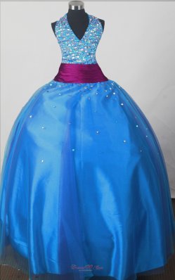 Beaded Decorate Bodice Sweet Ball Gown Little Gril Pageant Dress Halter Top Floor-length  Pageant Dresses
