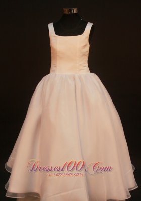 Simple Princess Champagne Flower Girl Pageant Dress With Straps Neckline Organza  Pageant Dresses